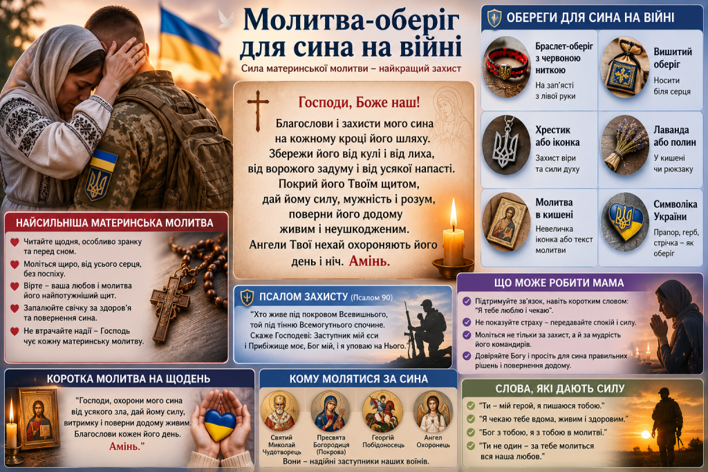 Інфографіка з молитвою-оберегом для військового сина