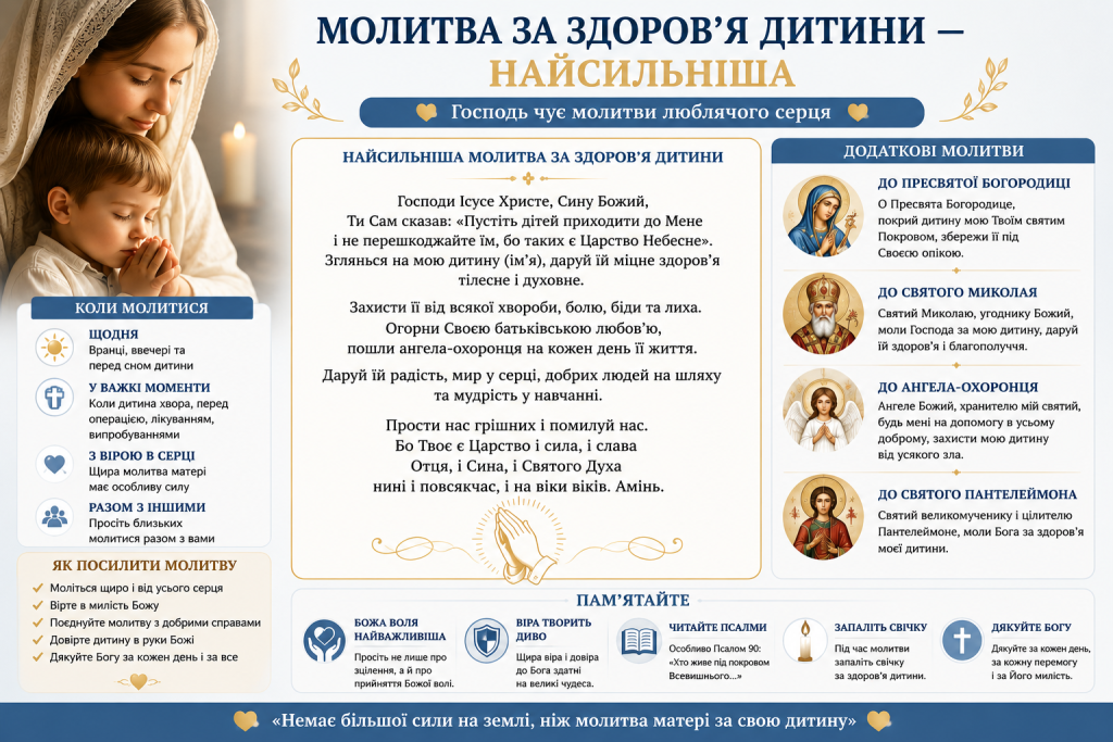 Текст найсильнішої молитви за здоров'я дитини з додатковими молитвами святим