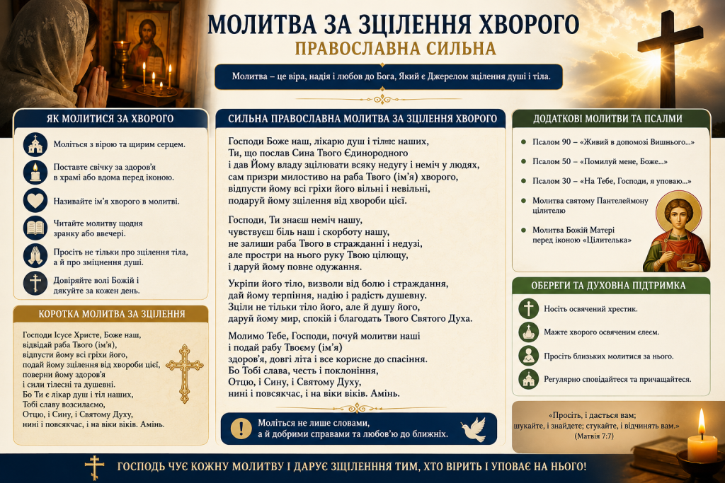 Інфографіка з молитвою за здоров’я та зцілення хворого